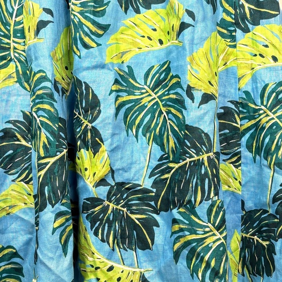 Draper James  Women Linen Midi Dress Blue Monstera XXL Babydoll Square Neck Y2K - Picture 4 of 12